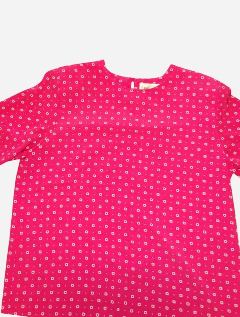 Vintage Pink Geometric Pattern Short Sleeve Blouse Size Large_ USA Made